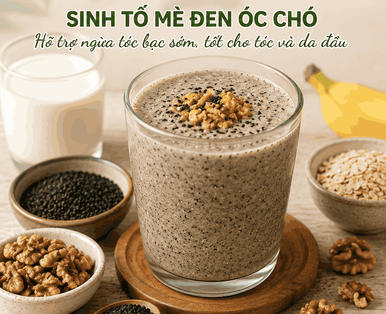 One of the drinks to help prevent premature graying is black sesame smoothie combined with walnuts and unsweetened nut milk. Graphic photo: Quang Minh.