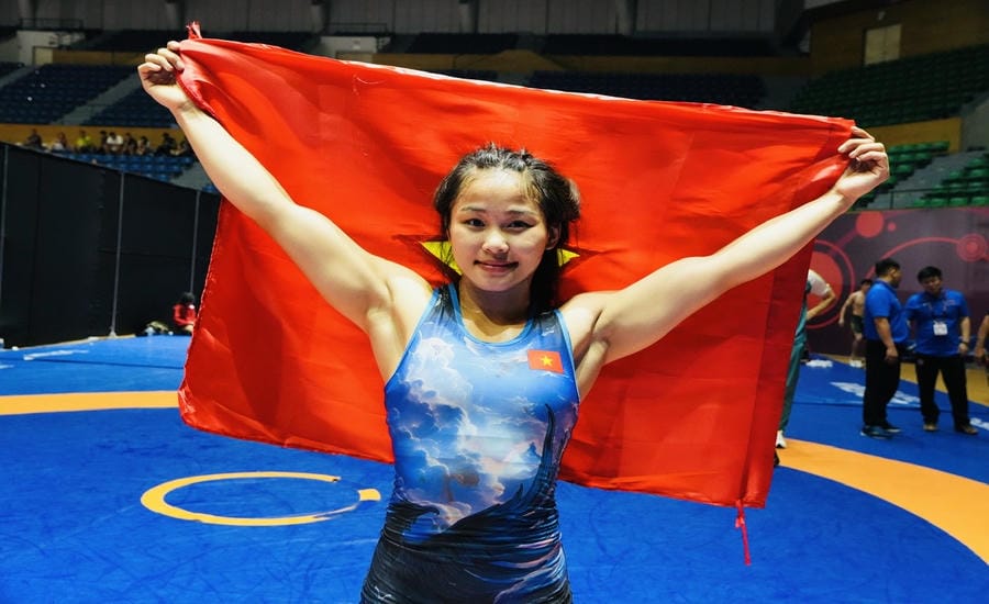 Athlete Do Ngoc Linh wins Gold Medal at the 2026 Asian Youth Wrestling Championships. Photo: Vietnam Wrestling Federation