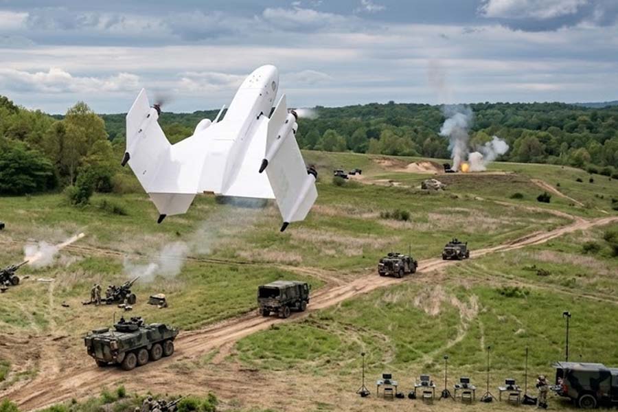 Image of Tycho's VTOL Halley Drone. AI. Graphics: Cat Tien