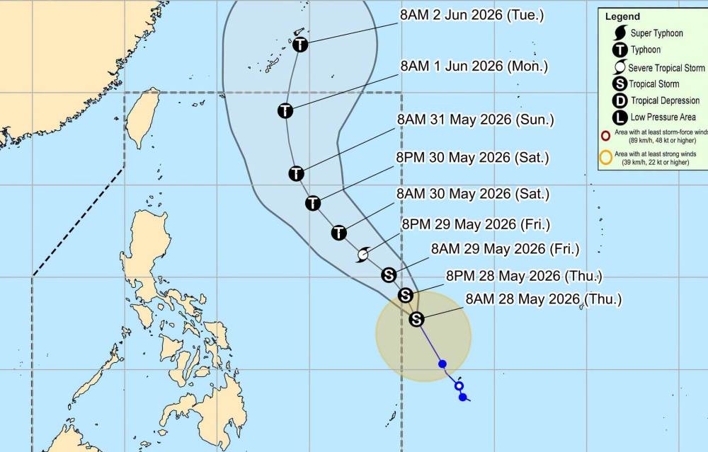 Cập nhật hướng di chuyển của bão Jangmi gần Biển Đông. Ảnh: PAGASA