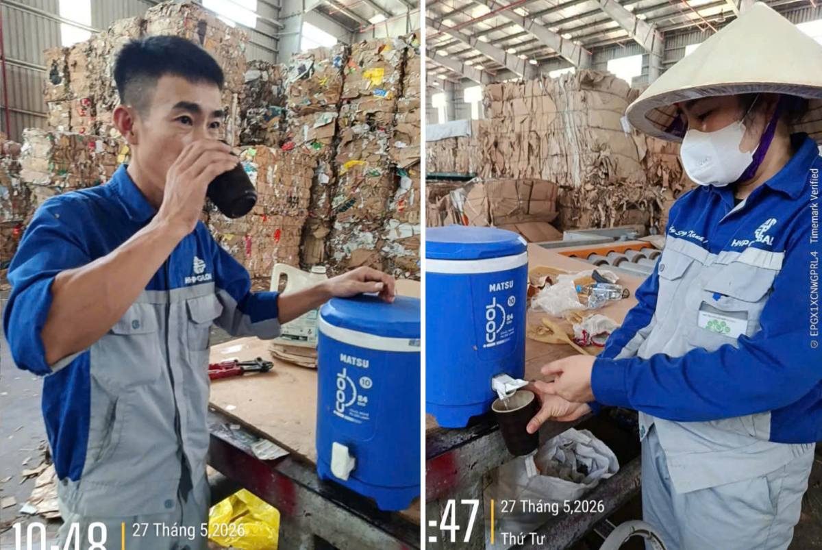 HHP Global Company equips workers with cool water in hot weather. Photo: Tien Lang Commune Trade Union
