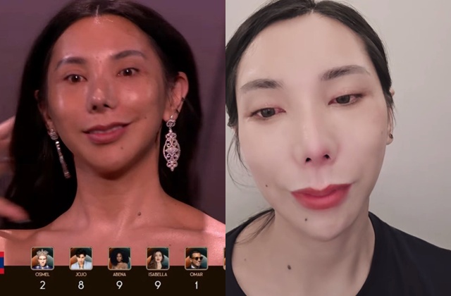 Hoa hậu Lào - Miranda Aengmany bật khóc trên livestream khi liên tiếp nhận 1 điểm từ giám khảo Omar Harfouch ở cả phần thi dạ hội lẫn mặt mộc. Ảnh cắt từ video