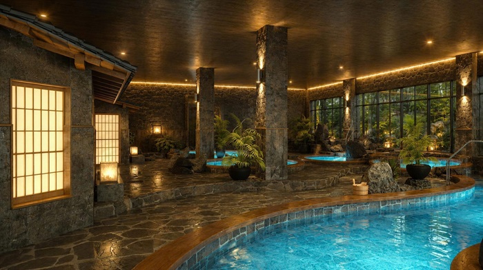 Không gian khoáng nóng onsen cao tầng – tiện ích lần đầu tiên xuất hiện tại Quảng Ninh. Ảnh: Sun Property (thành viên Sun Group). 