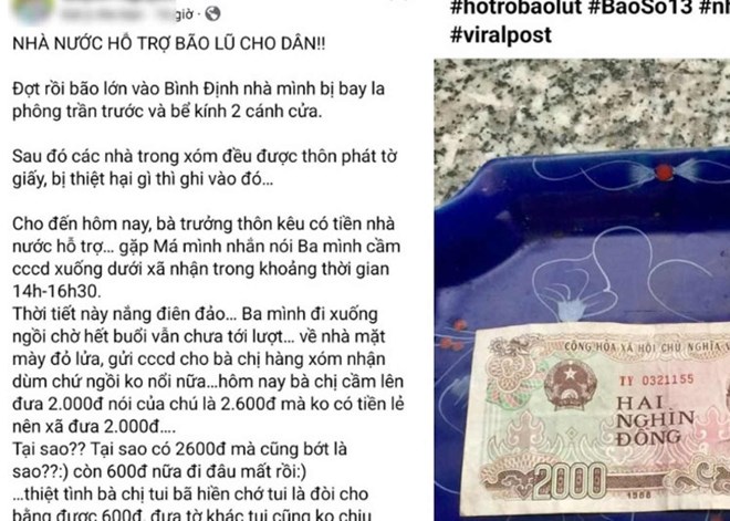 The locality has criticized Binh Dinh ward after the incident of people receiving 2,000 VND in damage support money due to storm No. 13. Photo: Cong Ly