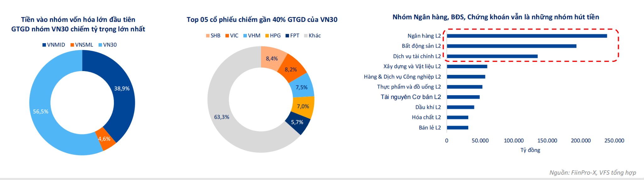 Cổ phiếu vốn hóa lớn hút dòng tiền. Nguồn VPS