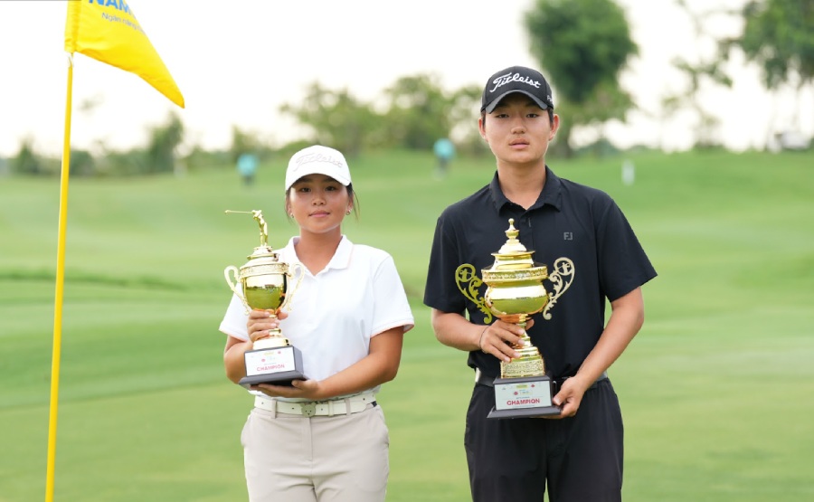 Anna Le and Logan Kim won the international youth golf tournament. Photo: BTC