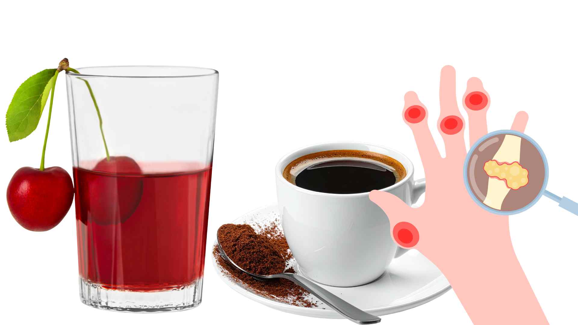 Water, coffee and cherries juice have an effect on uric acid. Graphics: Ha May