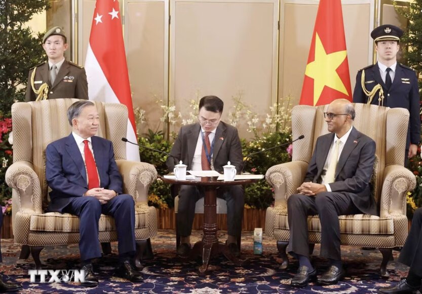 Tổng Bí thư, Chủ tịch nước Tô Lâm hội đàm với Tổng thống Singapore Tharman Shanmugaratnam. Ảnh: TTXVN