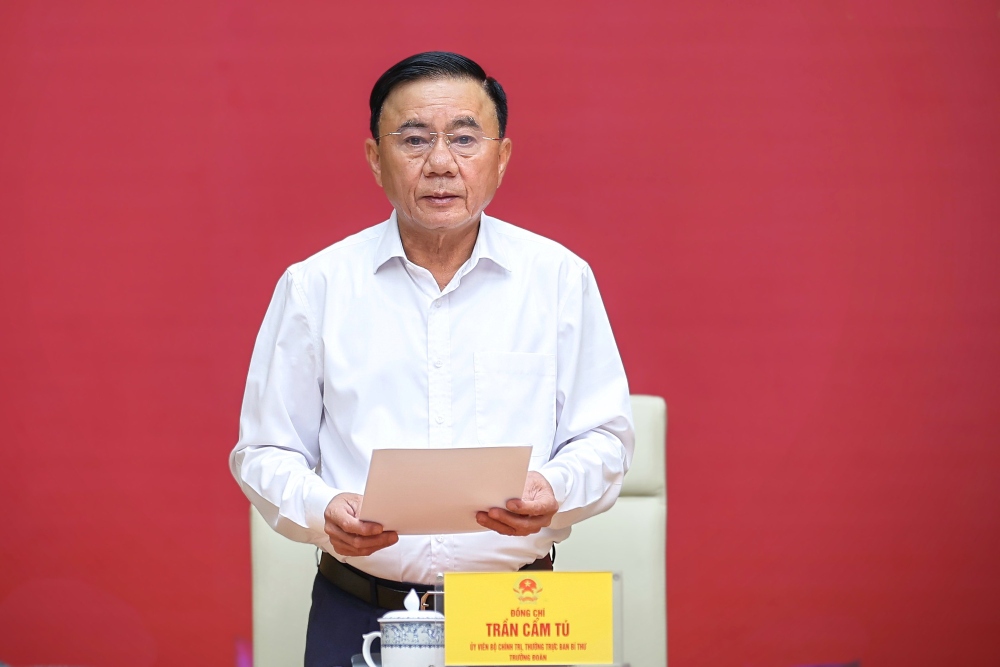 Thường trực Ban Bí thư Trần Cẩm Tú - Trưởng đoàn Kiểm tra, giám sát số 12 của Bộ Chính trị phát biểu. Ảnh: VGP