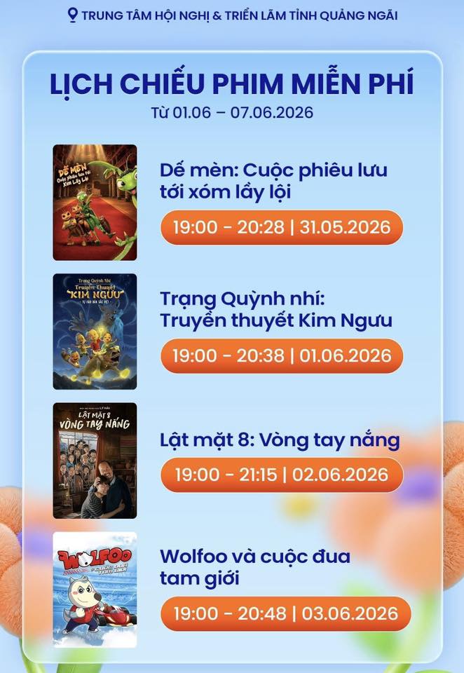 Lịch chiếu phim miễn phí tại Quảng Ngãi dịp Quốc tế Thiếu nhi 1.6. Ảnh: Ban Tổ chức