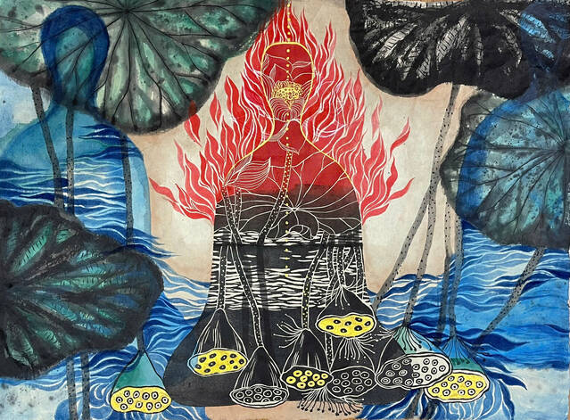 One of the works in the exhibition, suggesting a journey of awareness and connections between the past, present and future. Photo: Organizing Committee