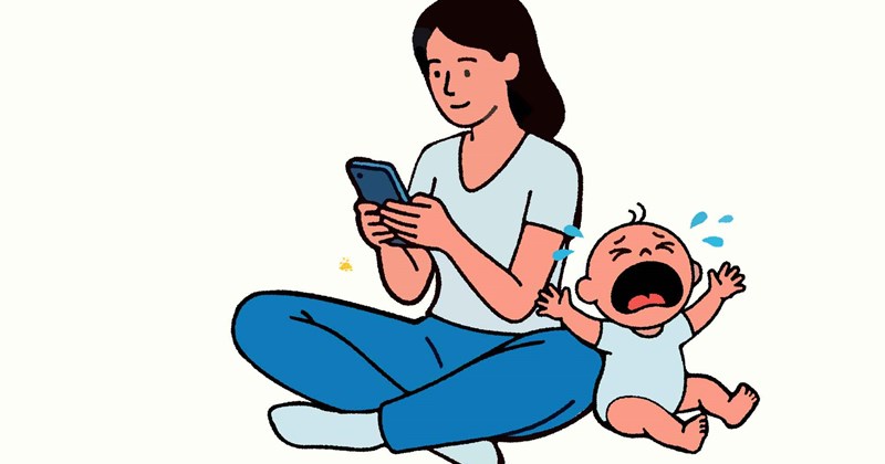 Điện thoại di động gây hại khi cha mẹ chăm sóc trẻ sơ sinh