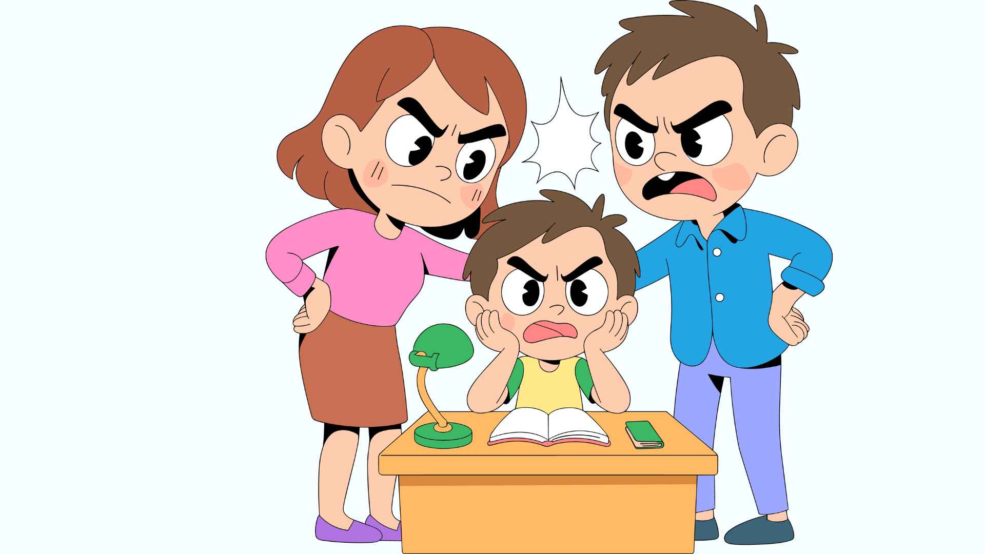 Many parents demand their children to be well-behaved but are teaching their children with hot temper every day. Graphic photo: Hoang Loc.