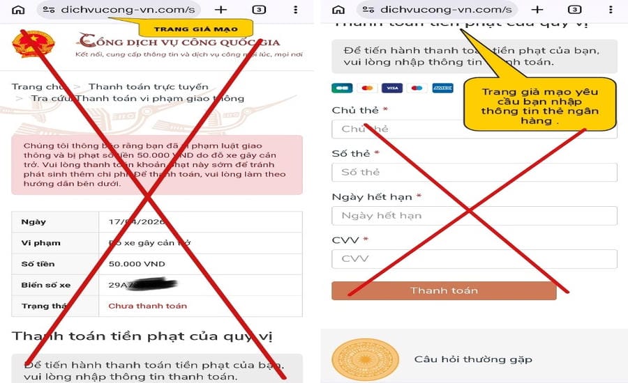 The fraud website is designed almost similar to the "National Public Service Portal". Photo: Hanoi City Police