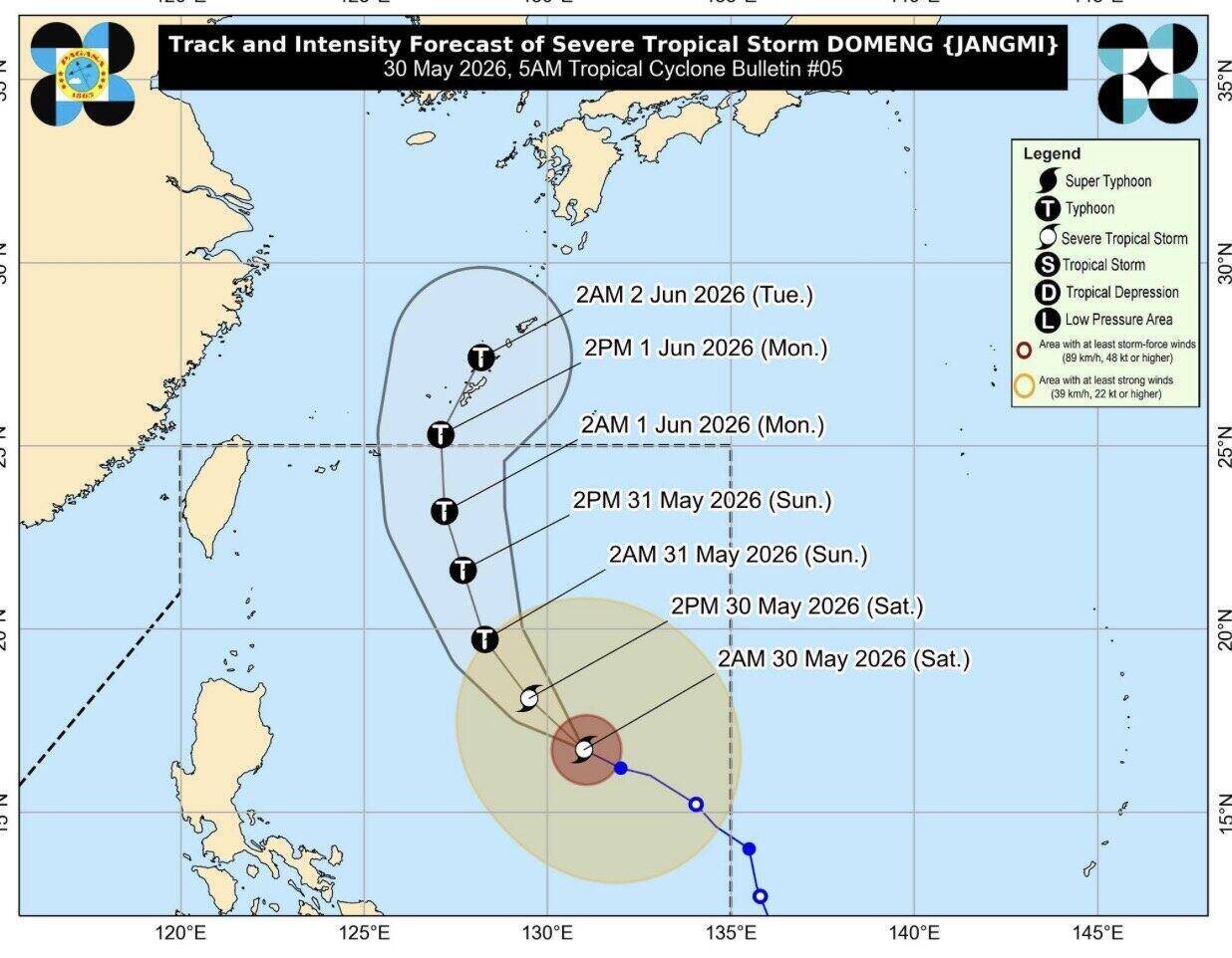 Dự báo đường đi của bão Jangmi. Ảnh: PAGASA