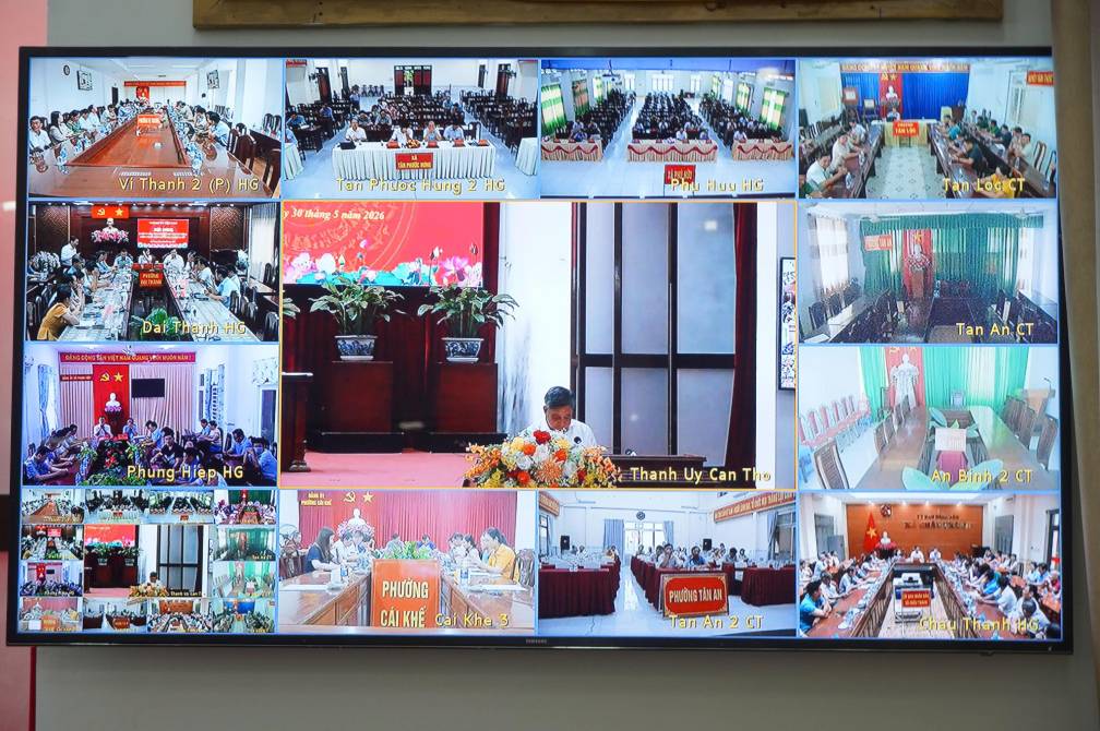 Hội nghị kết hợp trực tuyến với các địa phương. Ảnh: Tạ Quang