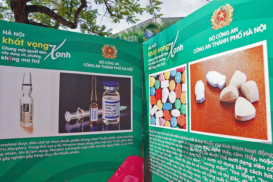Hình ảnh tuyên truyền về các loại ma túy và tác hại của chúng.