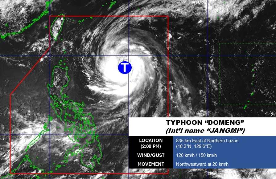 Bão Jangmi gần Biển Đông đã chính thức mạnh lên thành cuồng phong. Ảnh: PAGASA