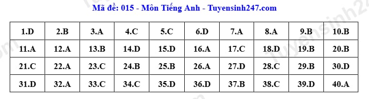 Đáp án tham khảo môn tiếng Anh thi vào lớp 10 tại Hà Nội năm 2026. Ảnh: Tuyensinh247