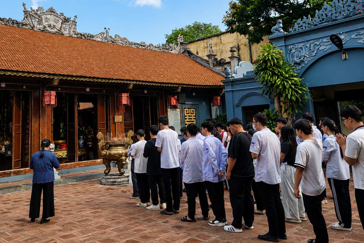 Candidates offer incense at Nghe Temple on the morning of May 31st. Photo: Hai Phong Museum