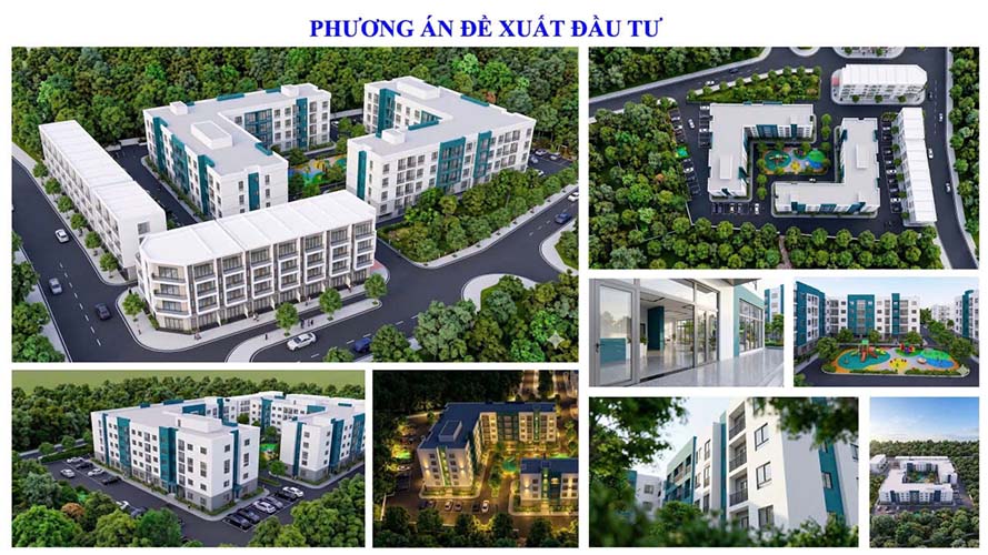 Phối cảnh minh họa phương án đề xuất đầu tư sơ bộ của dự án nhà ở xã hội phía Nam khu đô thị mới phố đi bộ sân bay Mường Thanh, phường Điện Biên Phủ