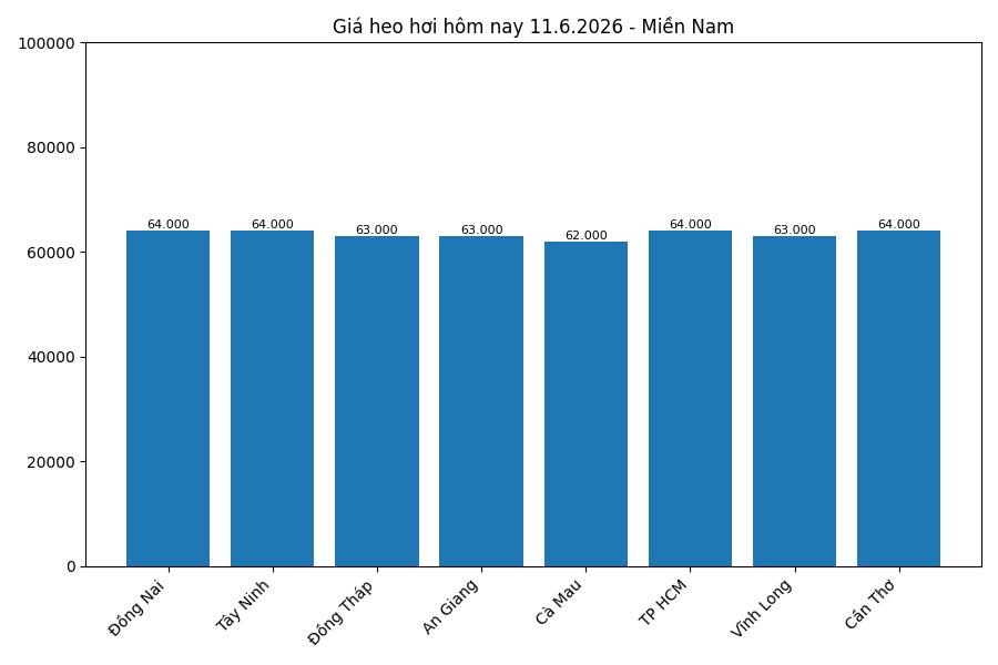 Giá heo hơi hôm nay 11.6 tại khu vực miền Nam. Đồ họa: Thùy Linh