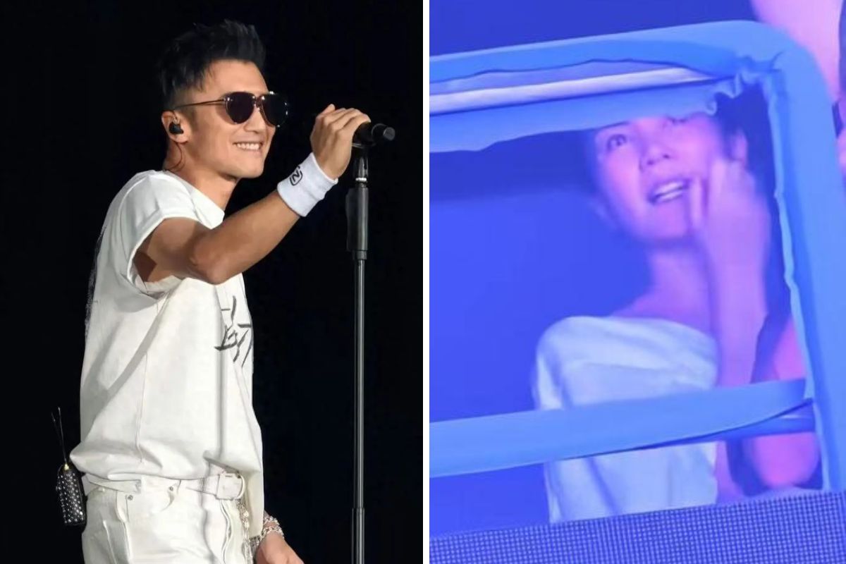 Vương Phi tới xem concert của bạn trai Tạ Đình Phong. Ảnh: cắt từ video