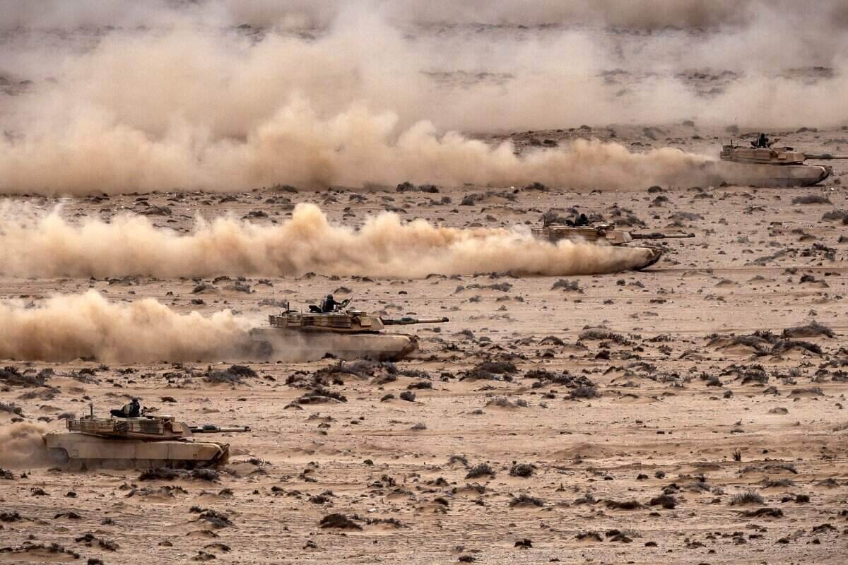 Abrams tanks in the annual joint military exercise "African Lions" between US and Moroccan forces in 2024. Two US soldiers have just been recorded missing during training deployments in this year's exercise. Photo: AFP