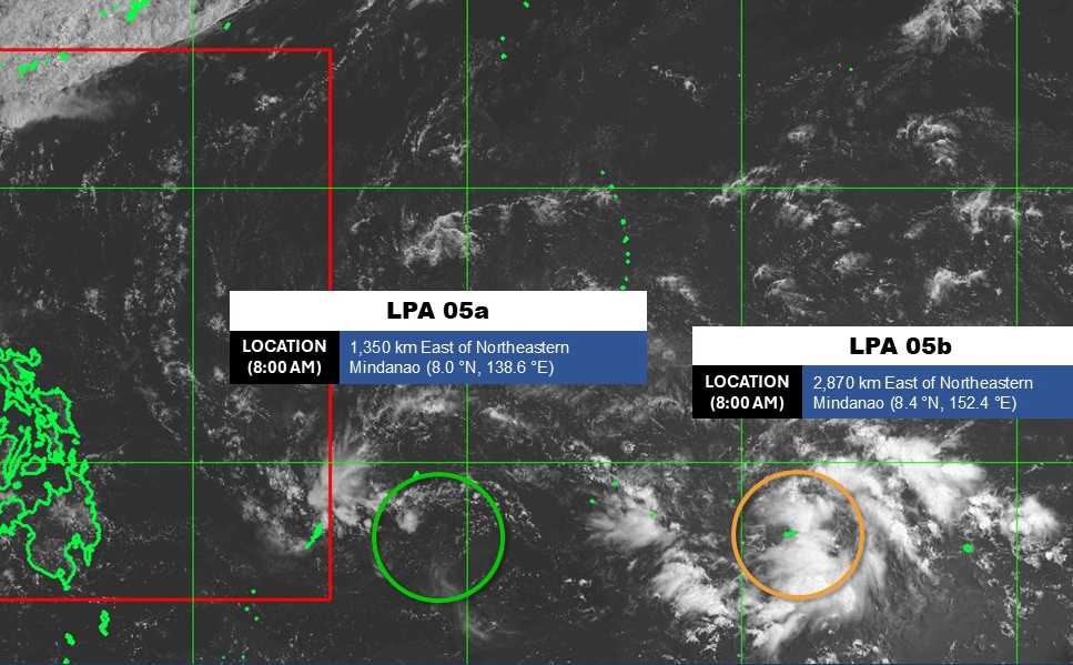 Vị trí 2 áp thấp mới hình thành gần Biển Đông. Ảnh: PAGASA
