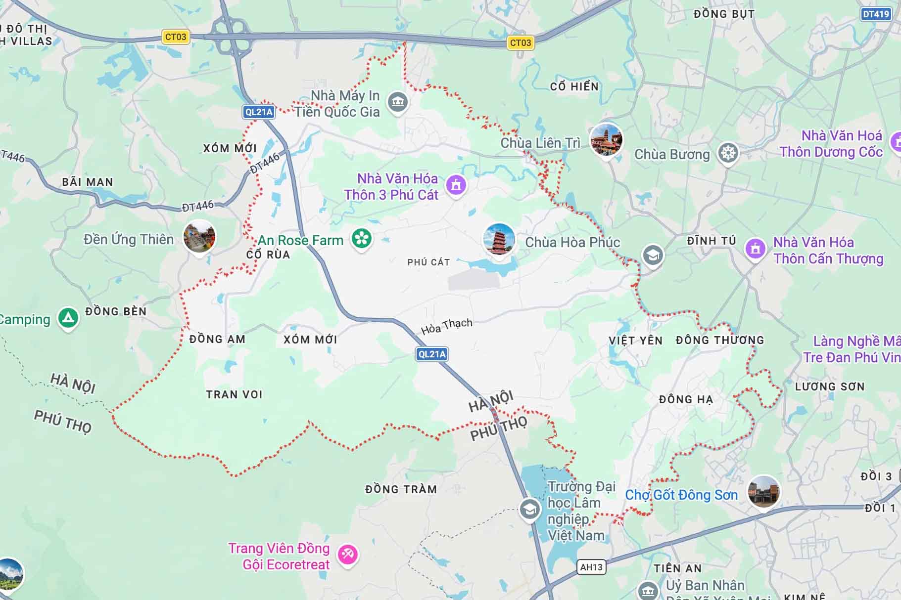 The DH09 road project through Phu Cat commune (Hanoi) is about 7.5km long. Photo: Google Maps