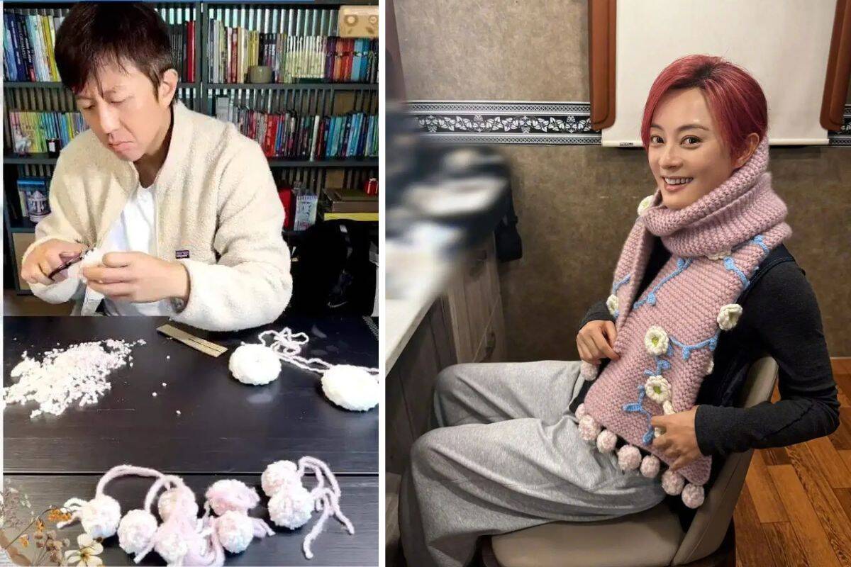 Đặng Siêu và Tôn Lệ tự tay đan khăn len tặng sinh nhật con gái. Ảnh: Xinhua