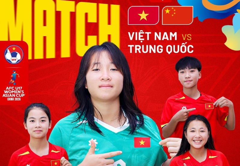 La sub-17 femenina de Vietnam se enfrenta a la sub-17 femenina de China en el Campeonato Asiático Sub-17 Femenino 2026. Foto: VFF
