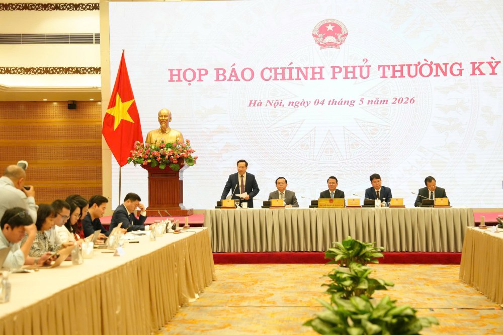 Buổi họp báo Chính phủ chiều 4.5. Ảnh: Phạm Đông