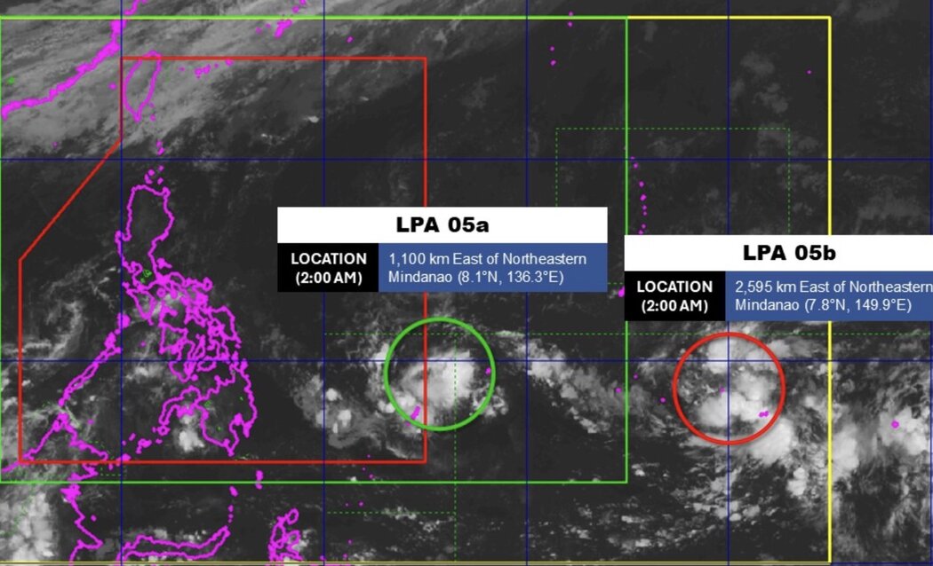Location of 2 low pressure areas near the Philippines on May 5. Photo: PAGASA