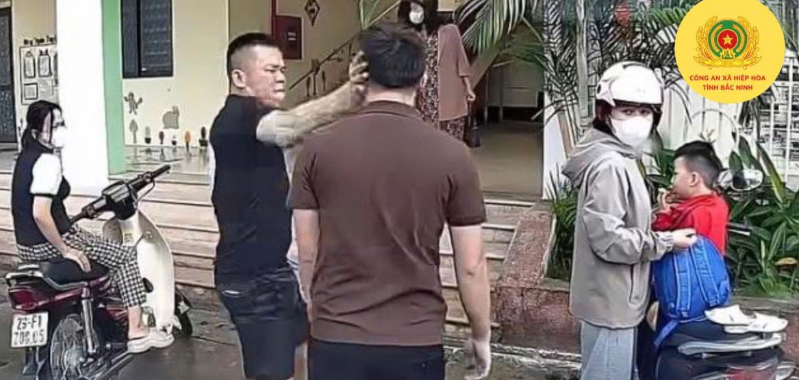 N.V.G tấn công người khác ngay trong khuôn viên Trường mầm non Thị trấn Thắng (Hiệp Hòa, Bắc Ninh). Ảnh: Công an xã Hiệp Hòa