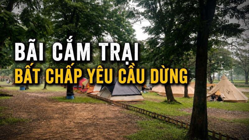 Bãi cắm trại thu phí bên trong Công viên Yên Sở vẫn hoạt động dù đã có yêu cầu dừng từ đầu năm 2026. Ảnh: Nhóm PV