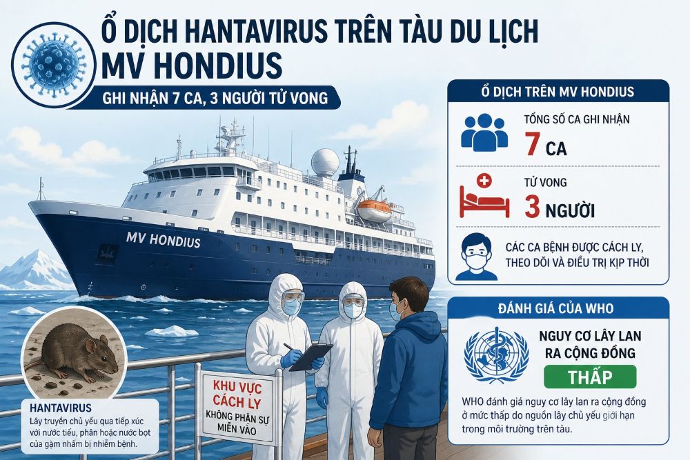 The World Health Organization (WHO) said that the risk of community spread from the hantavirus outbreak on the cruise ship MV Hondius is low. Graphics: Hai Nguyen