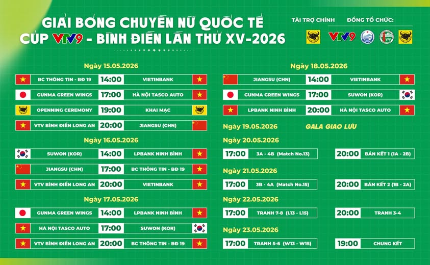 Lịch thi đấu giải bóng chuyền Cúp VTV9 - Bình Điền 2026. Ảnh: VTV Bình Điền Long An