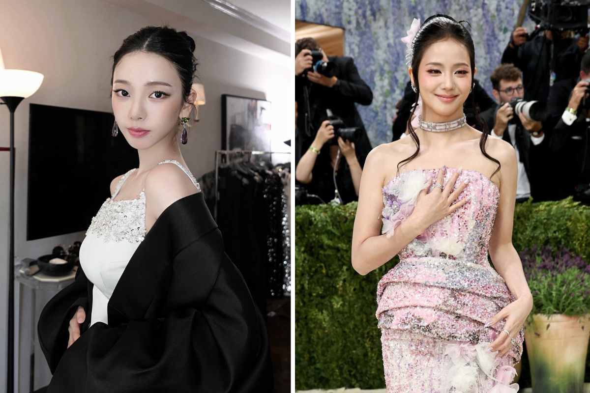 Karina (aespa) bị nhầm thành Jisoo (Blackpink). Ảnh: Lotte, AFP