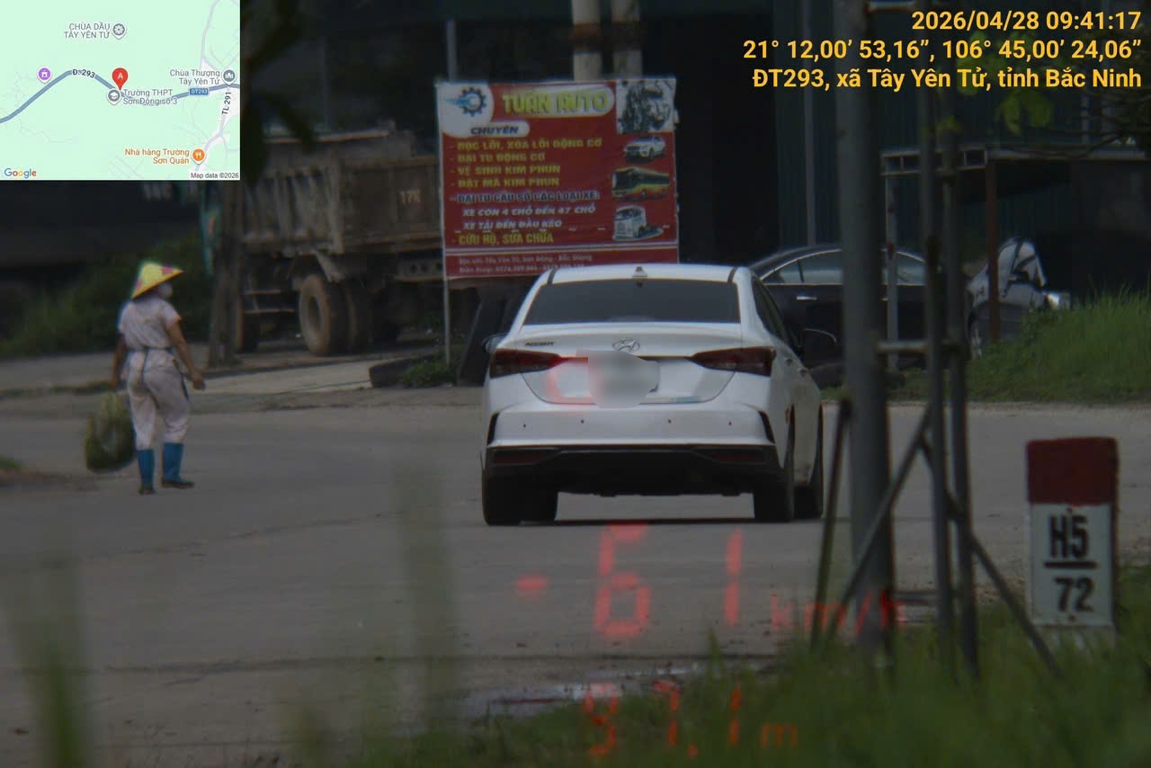 A vehicle fined for speeding in Bac Ninh. Photo: Traffic Police Department of Bac Ninh Provincial Police
