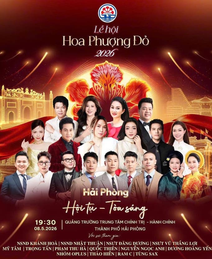 Nhiều nghệ sĩ nổi tiếng tham gia đêm khai mạc Lễ hội Hoa phượng đỏ - Hải Phòng 2026. Ảnh: Ban tổ chức