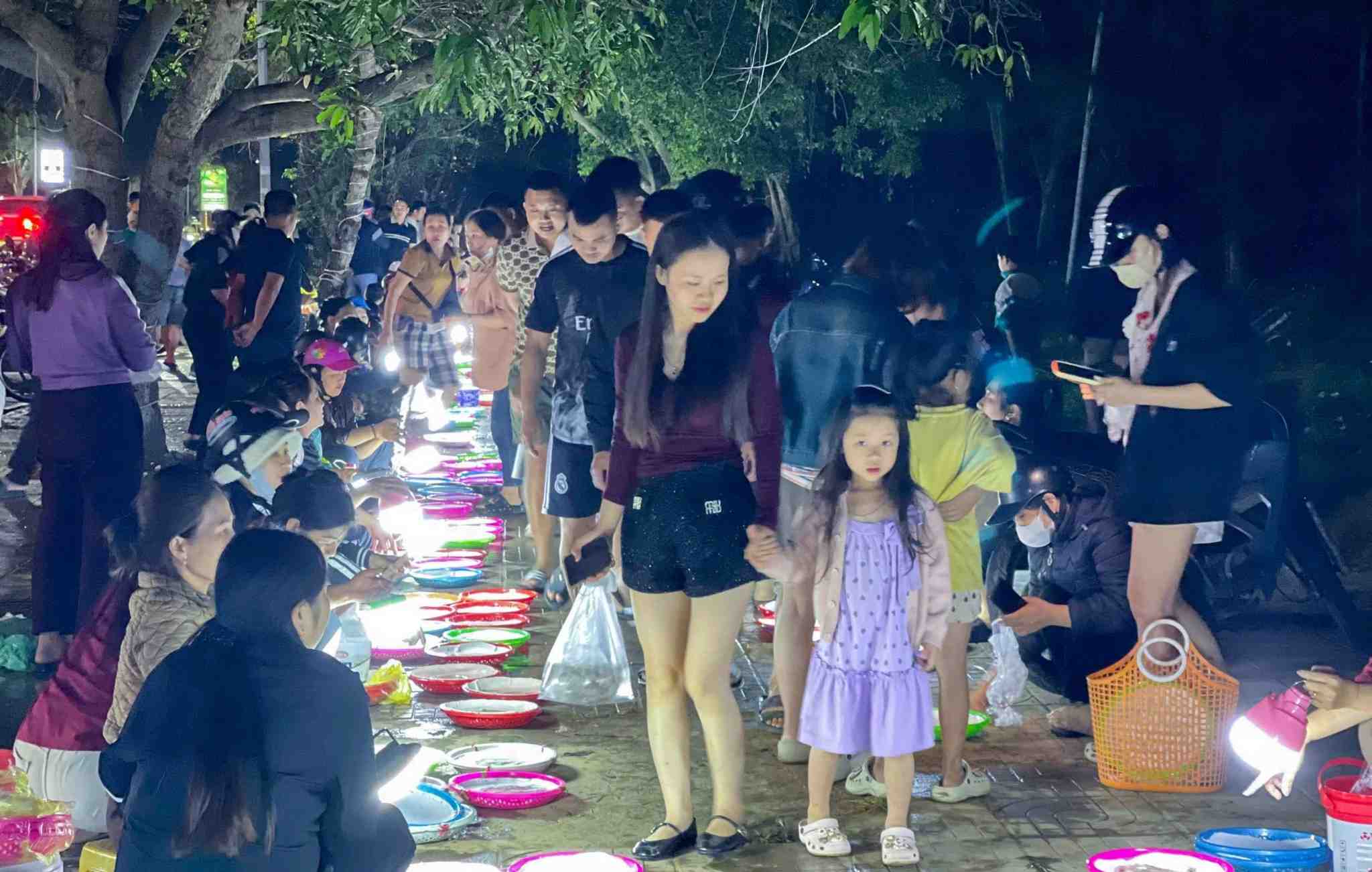 Tourists experience the night squid market in Cua Lo. Photo: Dinh Tuyen