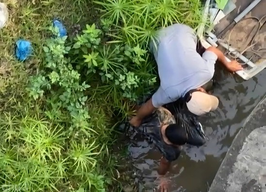After swimming ashore, the man was encouraged and persuaded by many people. Photo: People provided