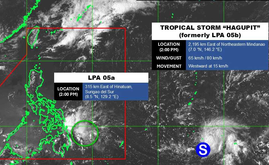 Áp thấp gần Biển Đông tiến sát đất liền. Ảnh: PAGASA