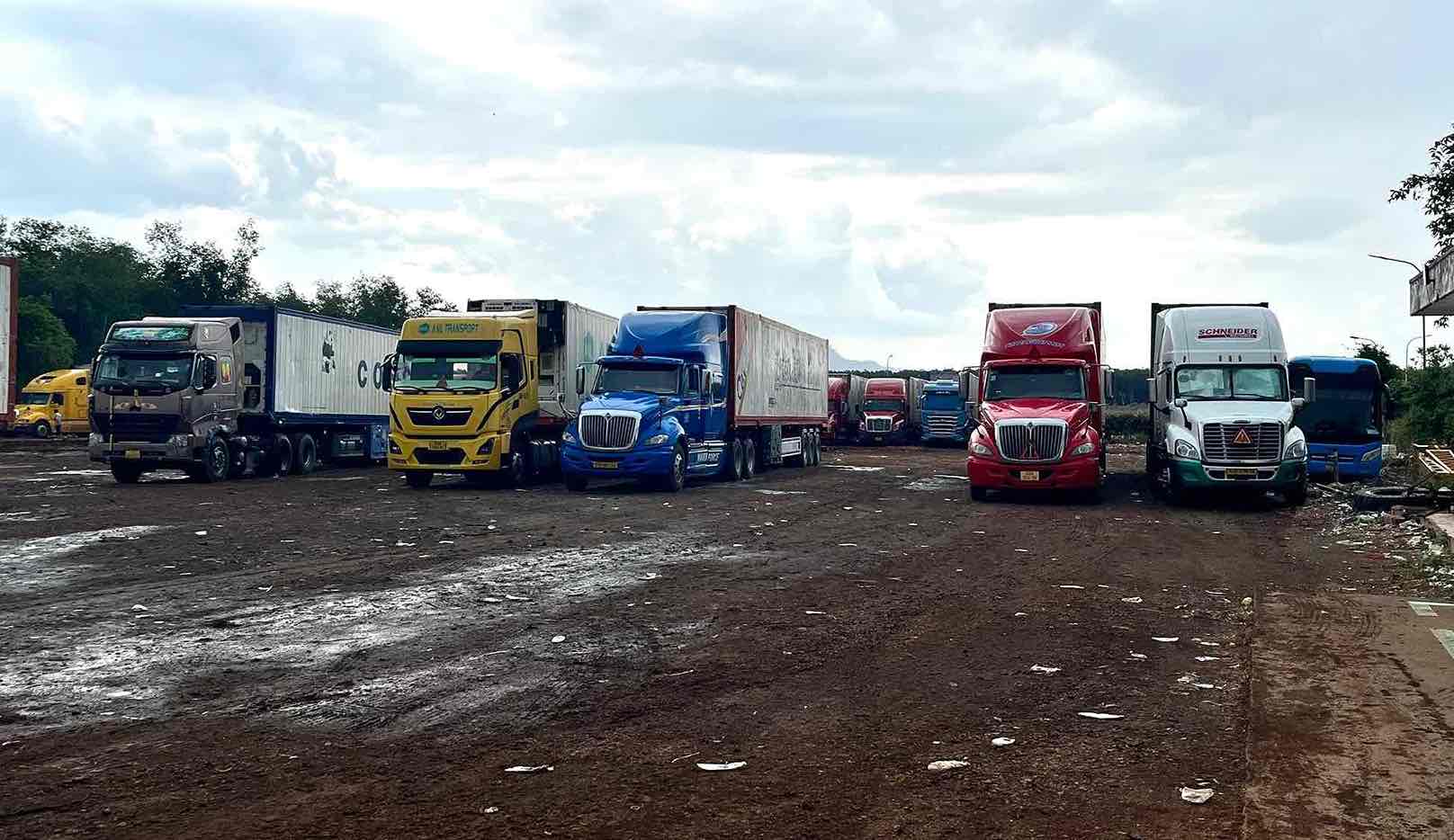 Container trucks gathered at Dau Giay bus station in the afternoon of June 6. Photo: HAC