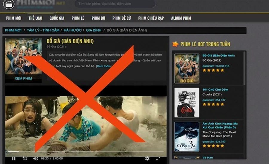 The movie "Dad" was illegally shown on many websites. Photo taken from the web
