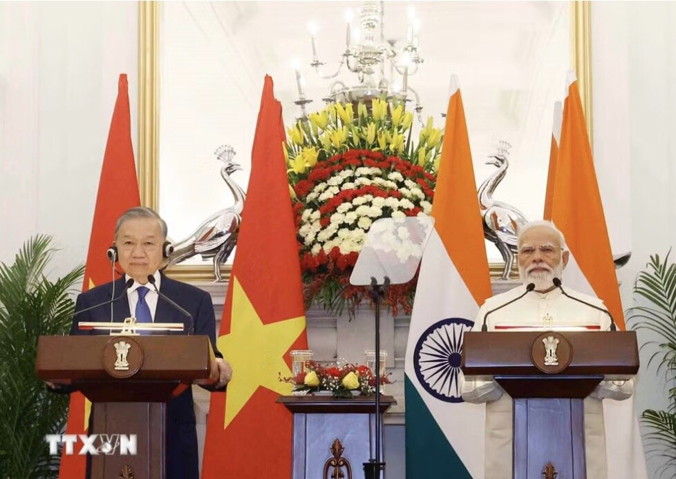 General Secretary and President To Lam and Indian Prime Minister Narendra Modi announced that Vietnam - India elevate relations to "Strengthened Comprehensive Strategic Partnership". Photo: VNA