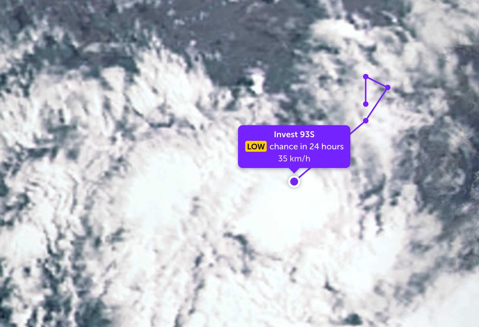 Áp thấp mới hình thành trên biển Ấn Độ Dương. Ảnh: JTWC