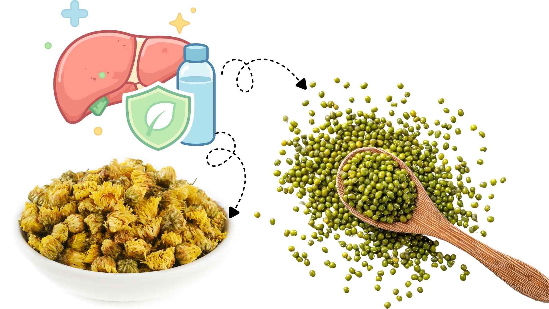 Chrysanthemum green bean porridge helps cool the liver and supports lowering blood pressure. Graphics: Ha May