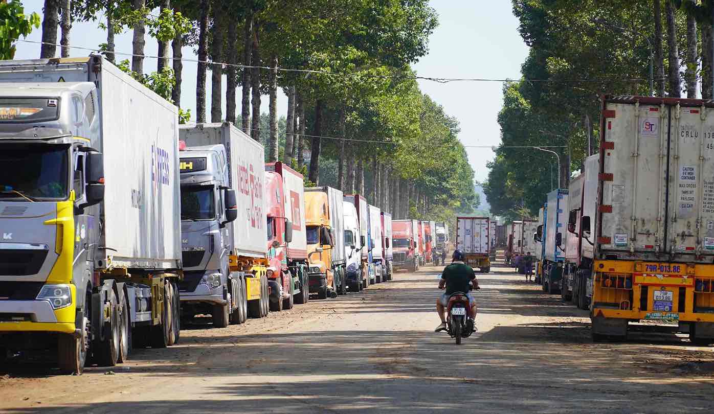Durian containers lined up in the Dau Giay Ward Administrative Center area on the morning of July 7. 5. Photo: HAC